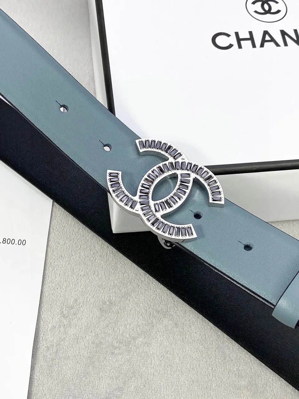 gold Chanel Blue Leather Belt - Hình 9