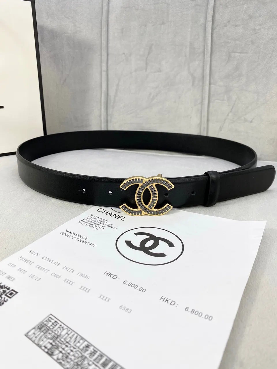 Chanel Black Leather Belt Antique Gold CC