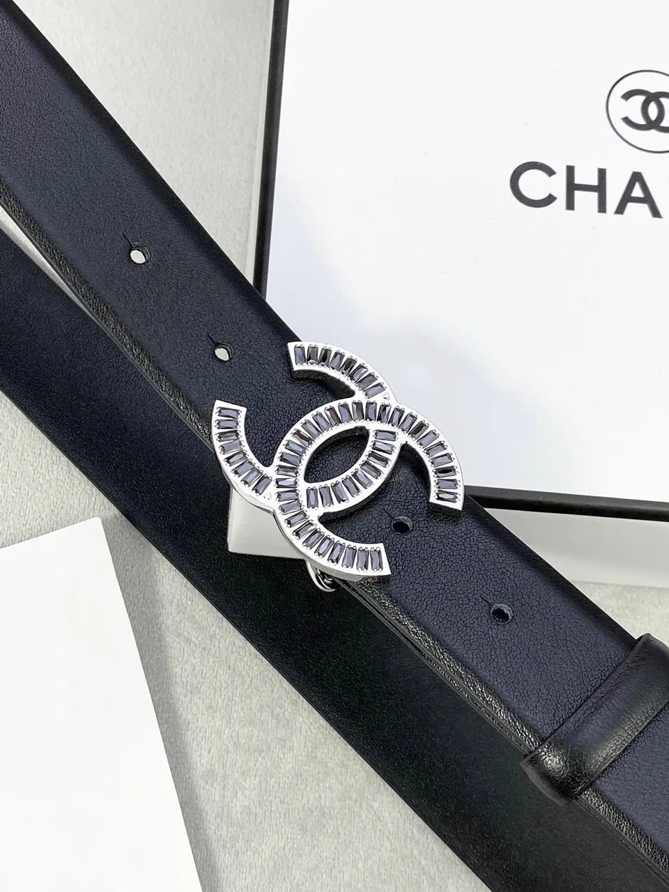 Chanel Black Leather Belt Antique Gold CC - Hình 5