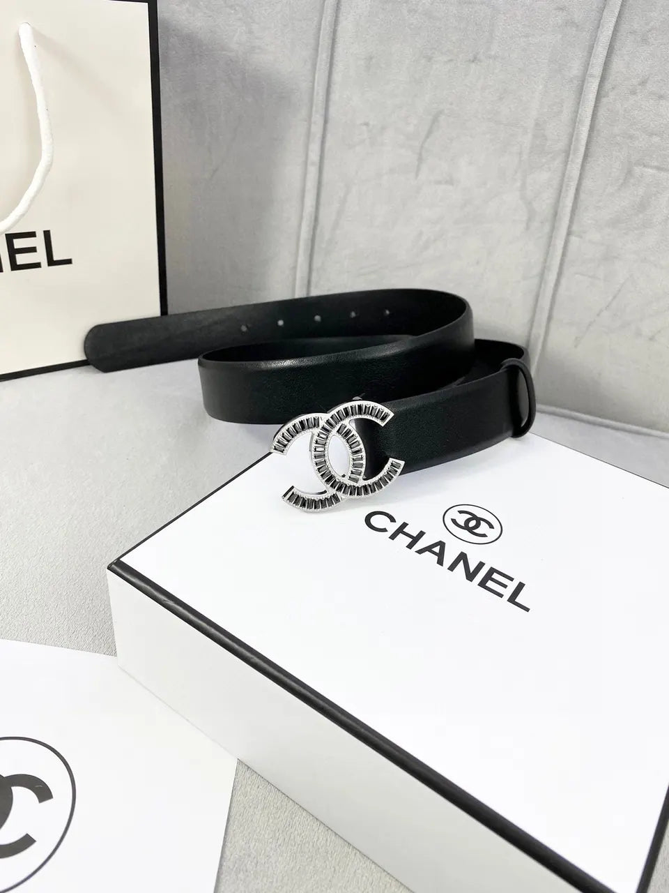 Chanel Black Leather Belt Antique Gold CC - Hình 6