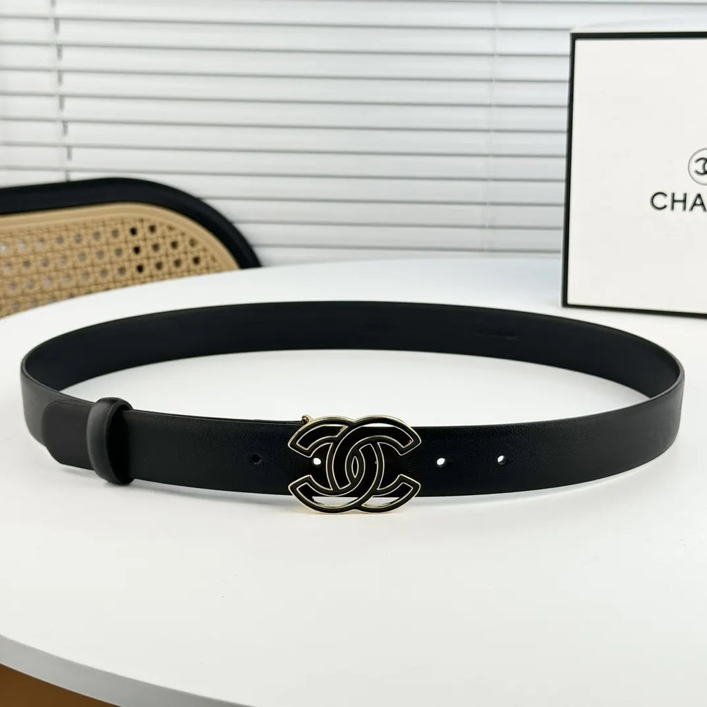 Chanel Black Leather Belt interlocking