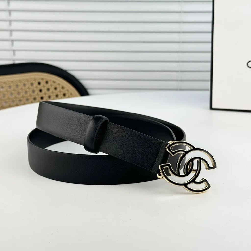 Chanel Black Leather Belt interlocking - Hình 2