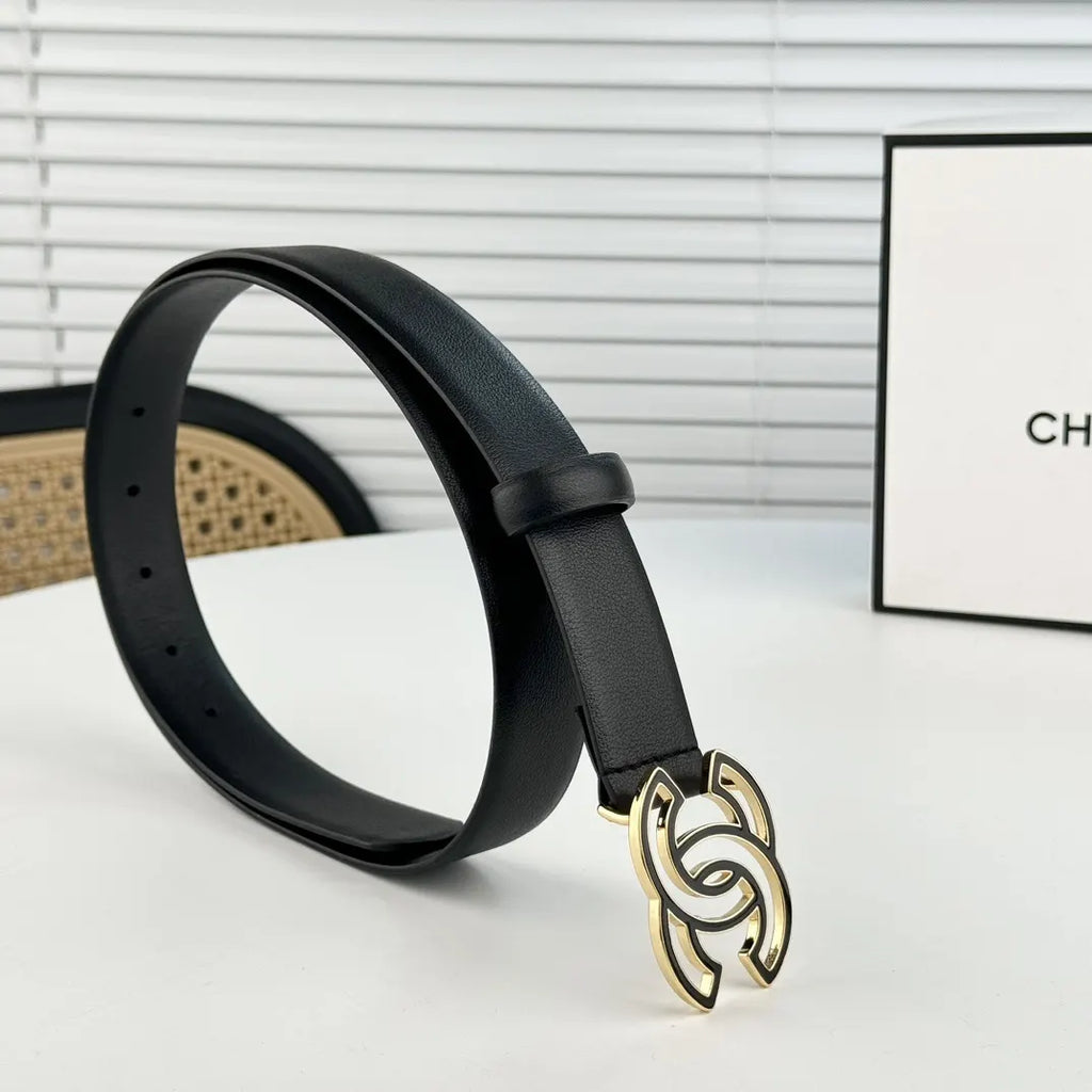 Chanel Black Leather Belt interlocking - Hình 3