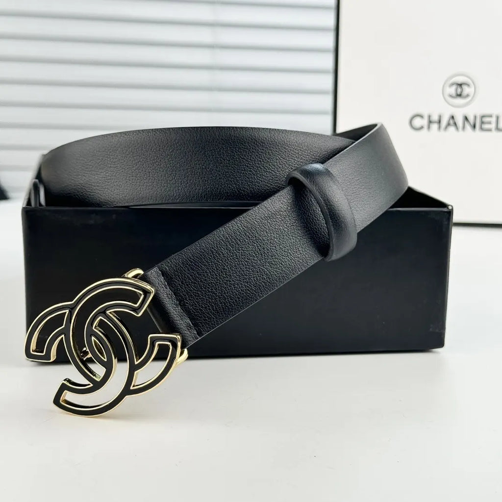 Chanel Black Leather Belt interlocking - Hình 4