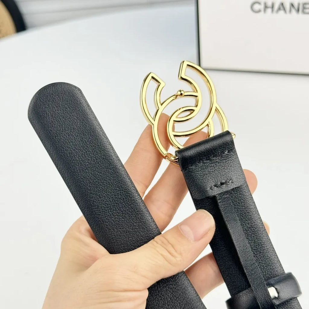 Chanel Black Leather Belt interlocking - Hình 5