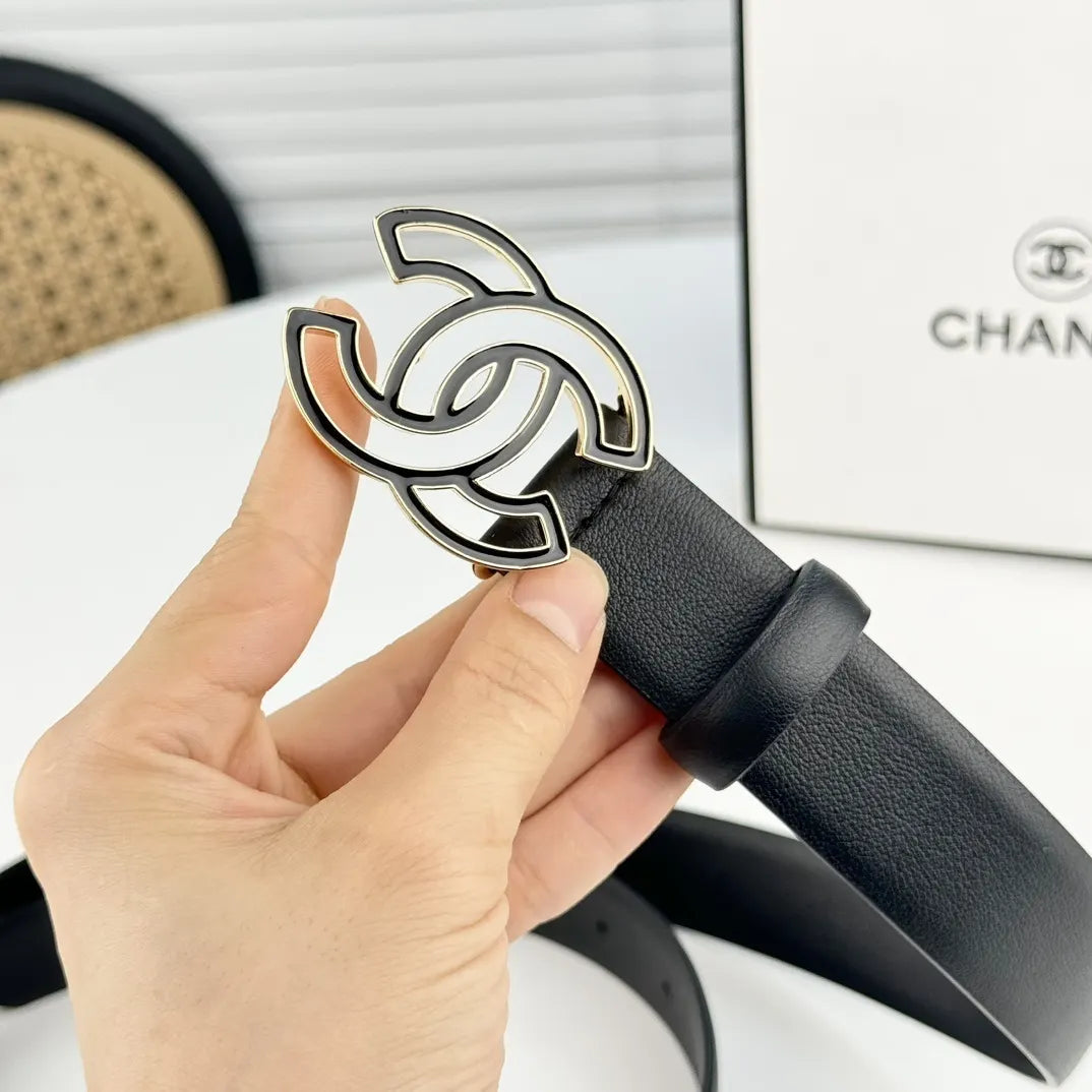 Chanel Black Leather Belt interlocking - Hình 6