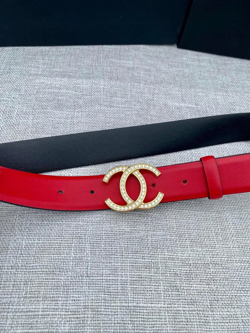 golden Chanel Red Leather Belt - Hình 4