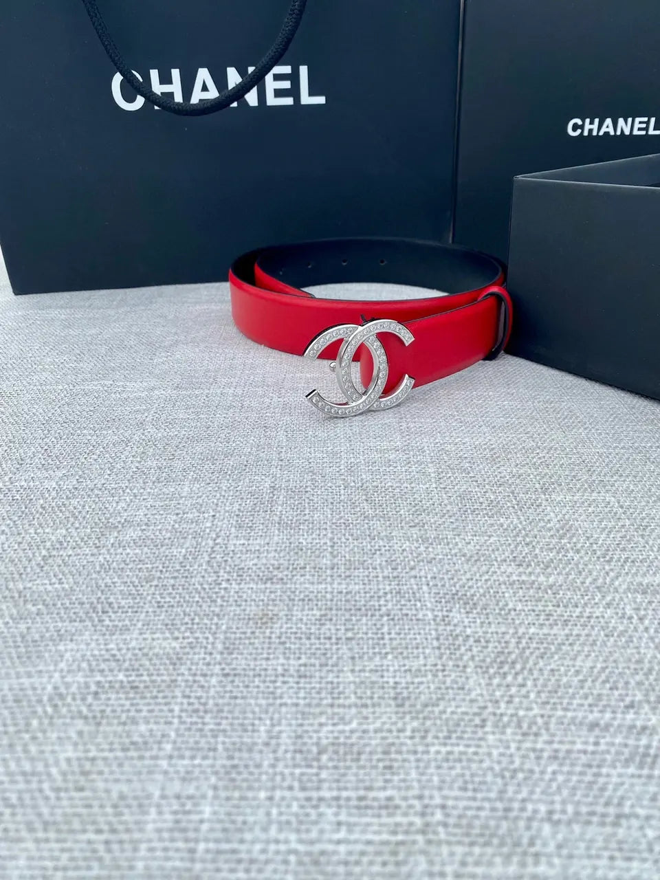 golden Chanel Red Leather Belt - Hình 7