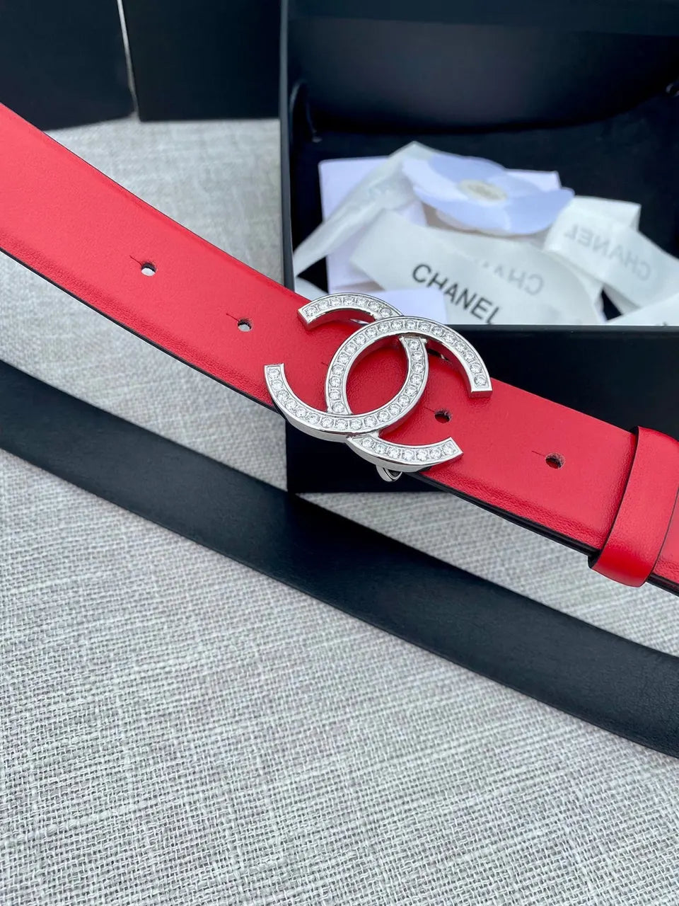 golden Chanel Red Leather Belt - Hình 8