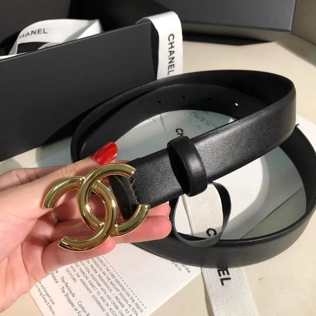Chanel Black Leather Gold CC Belt classic