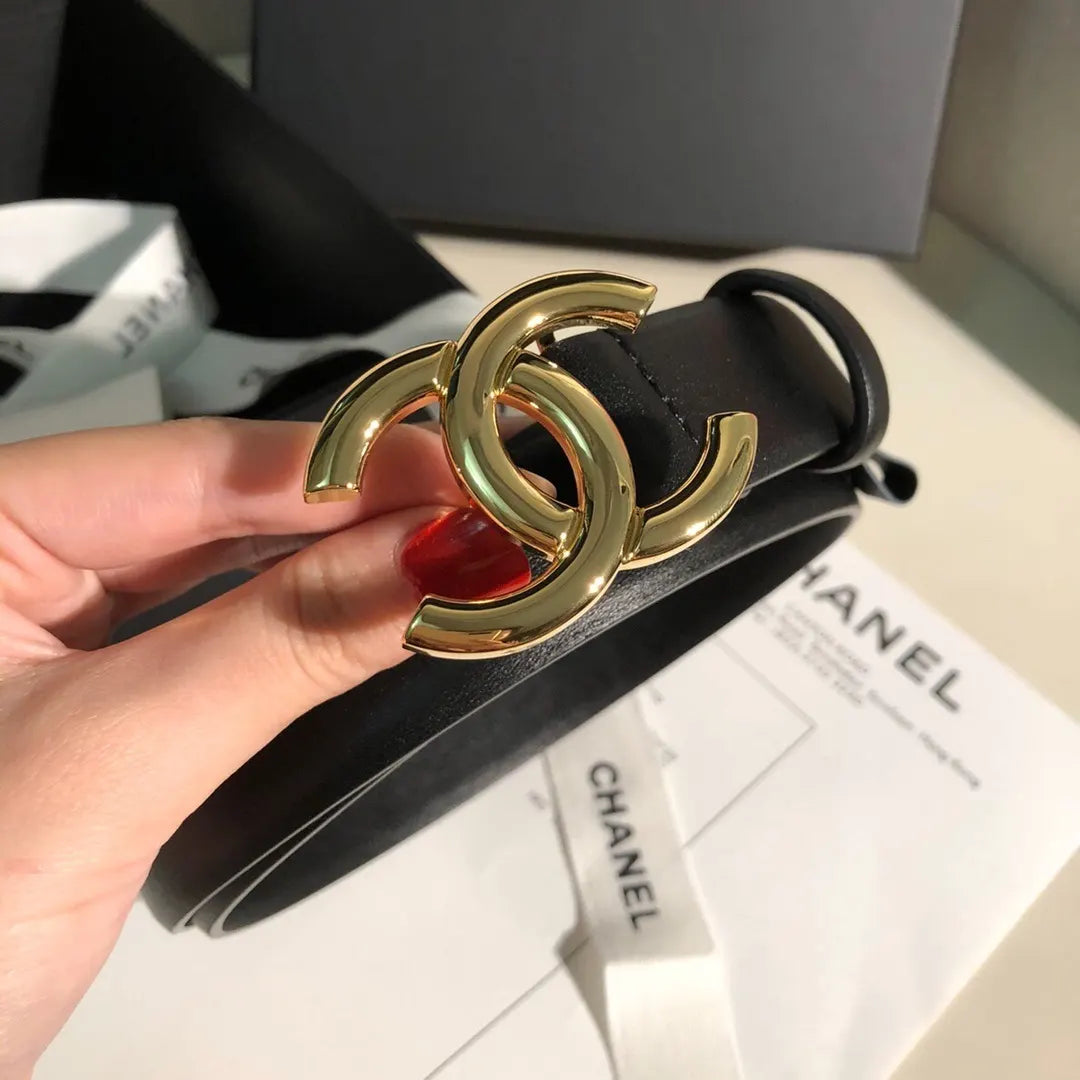 Chanel Black Leather Gold CC Belt classic - Hình 2