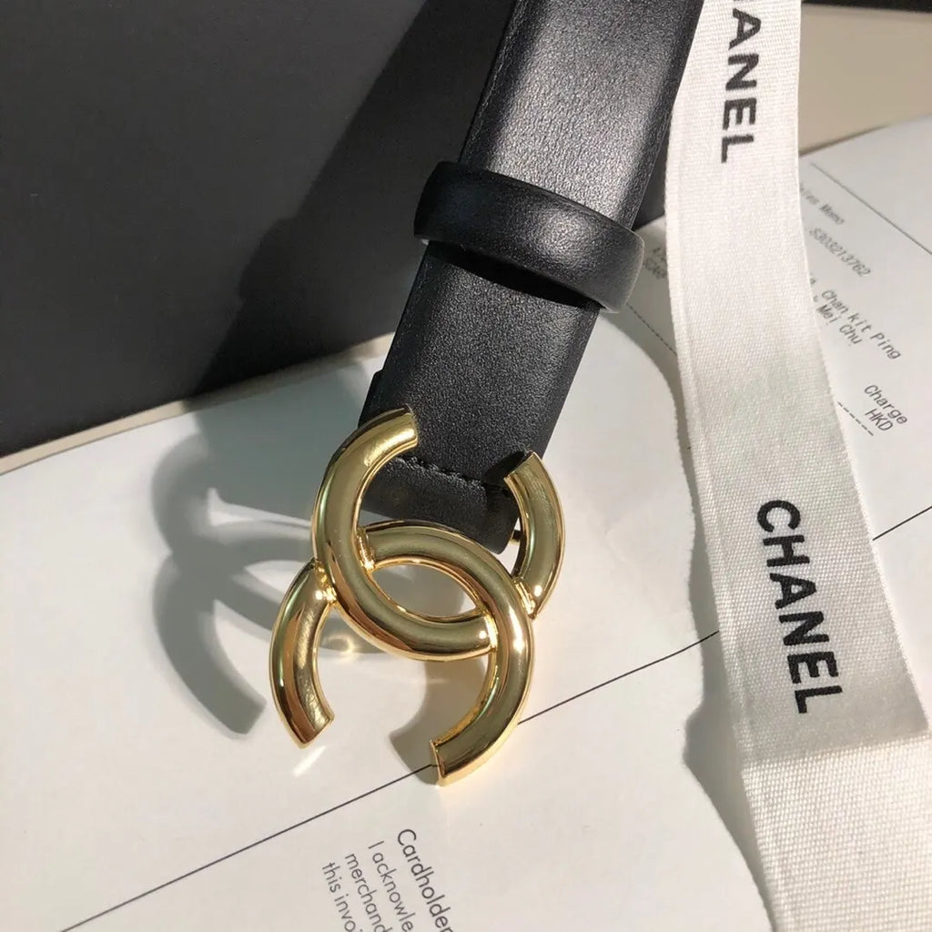 Chanel Black Leather Gold CC Belt classic - Hình 3