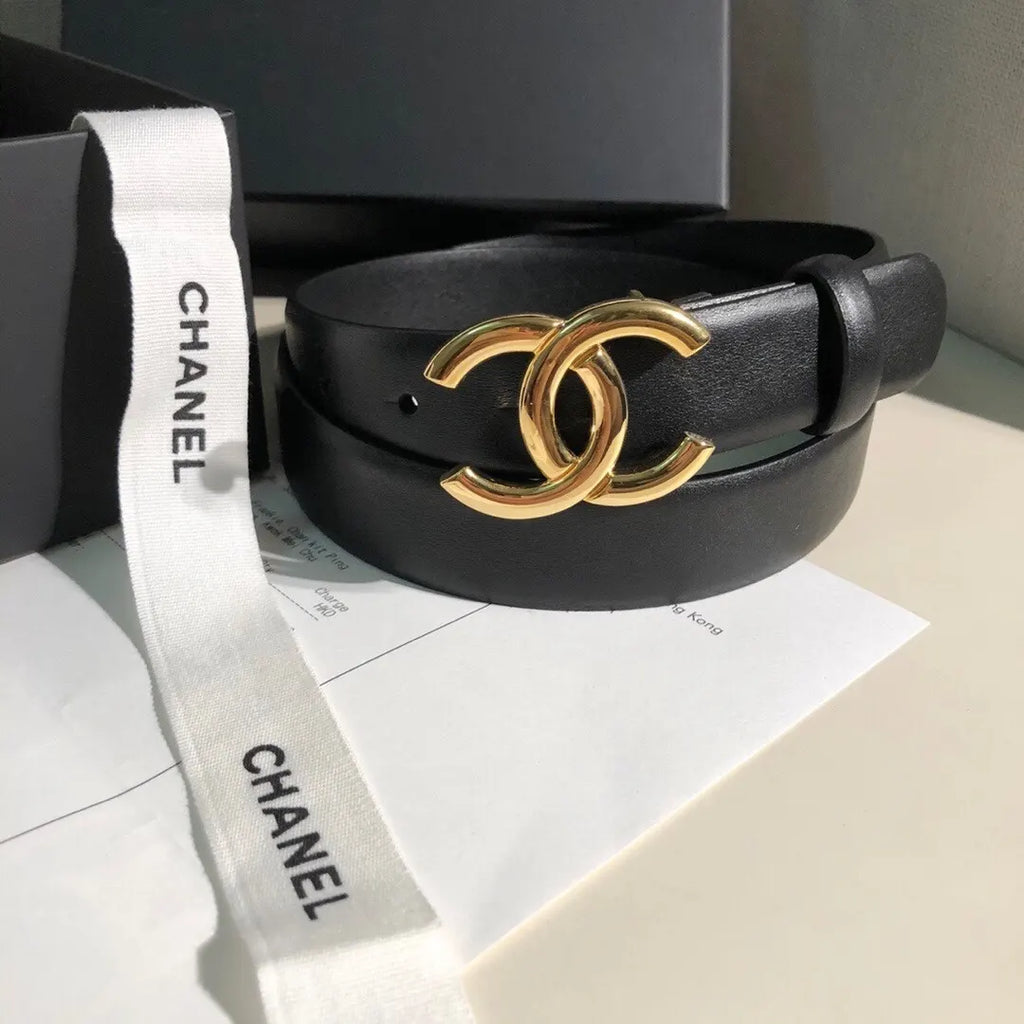 Chanel Black Leather Gold CC Belt classic - Hình 4
