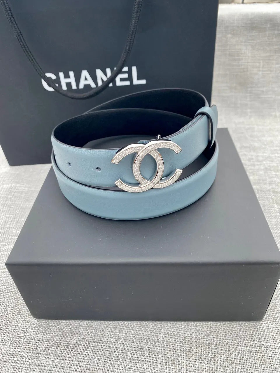 Chanel Blue Leather Belt - Hình 5
