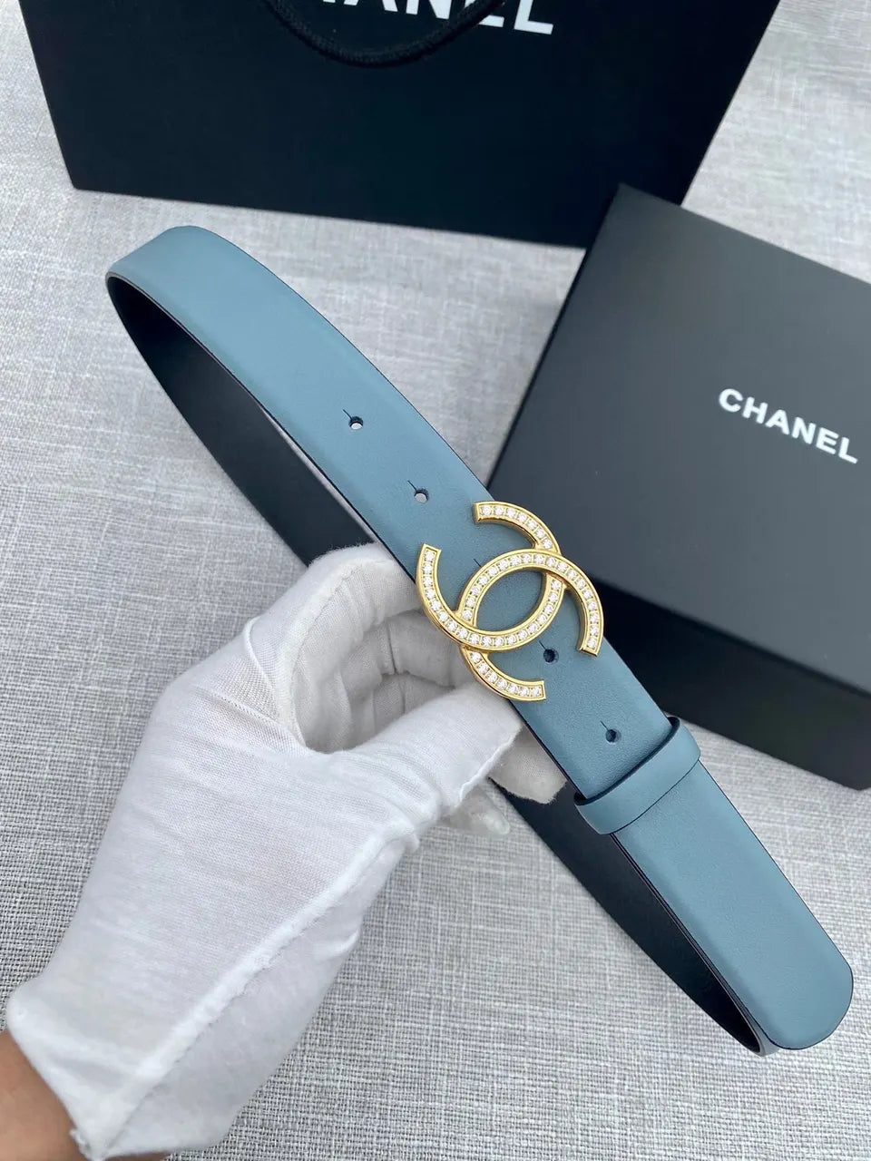 Chanel Blue Leather Belt - Hình 6