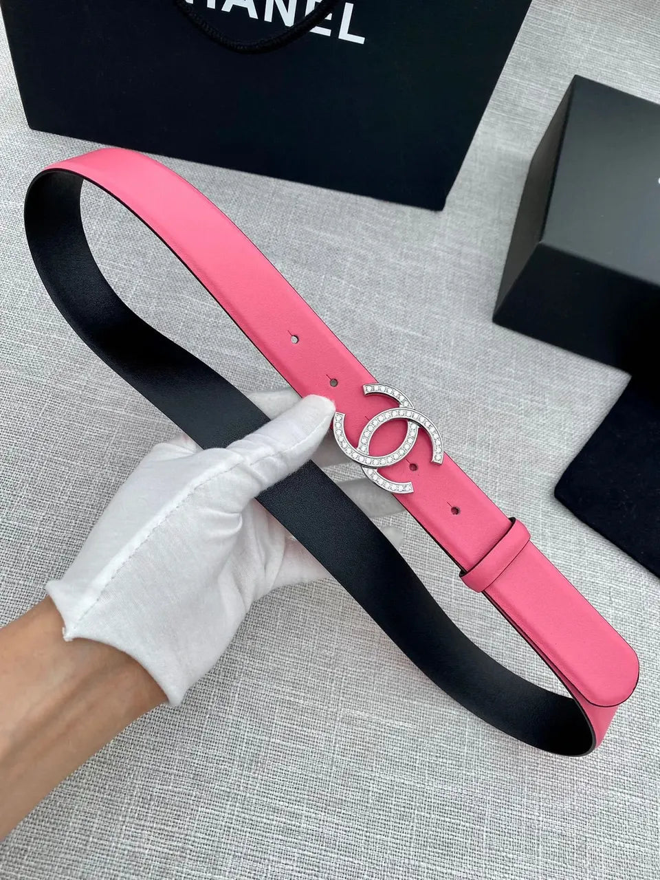 Chanel Hot Pink Leather Belt - Hình 2