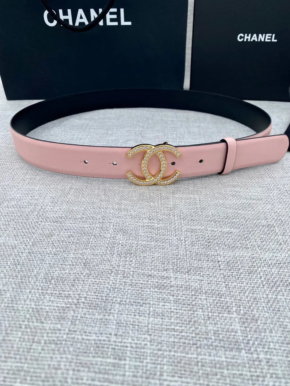 crystal Chanel Pink Leather Belt