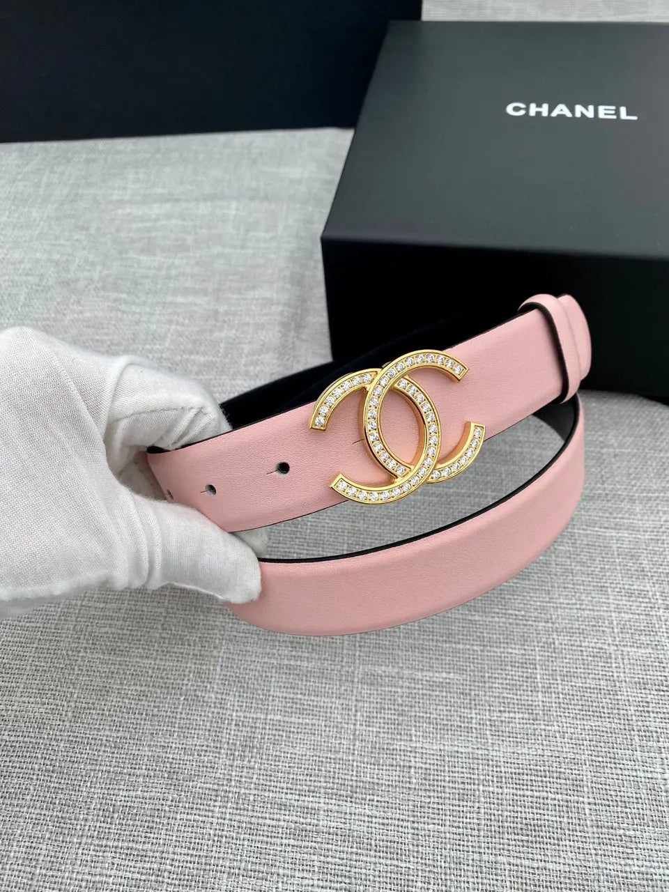 crystal Chanel Pink Leather Belt - Hình 2