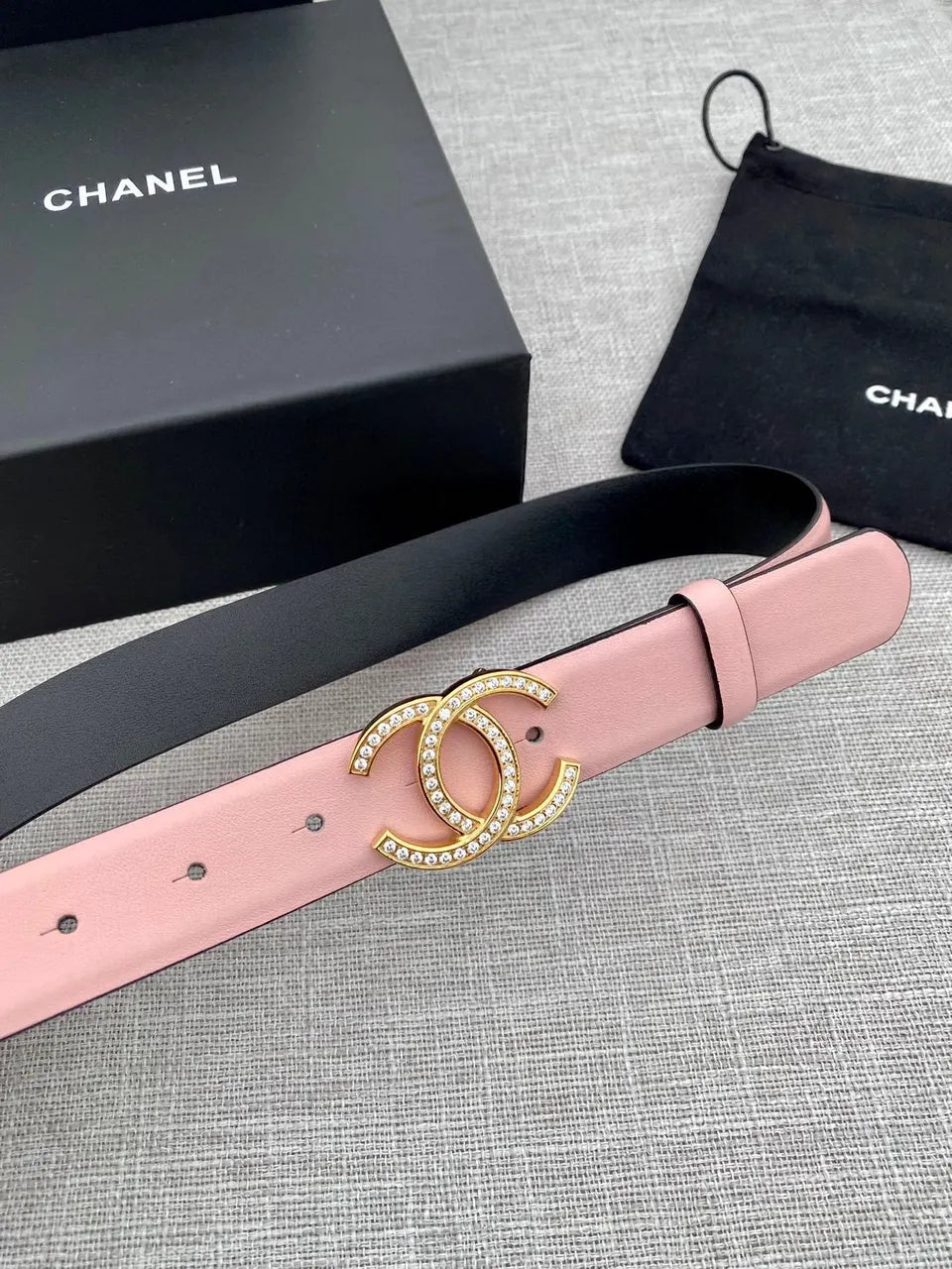 crystal Chanel Pink Leather Belt - Hình 3