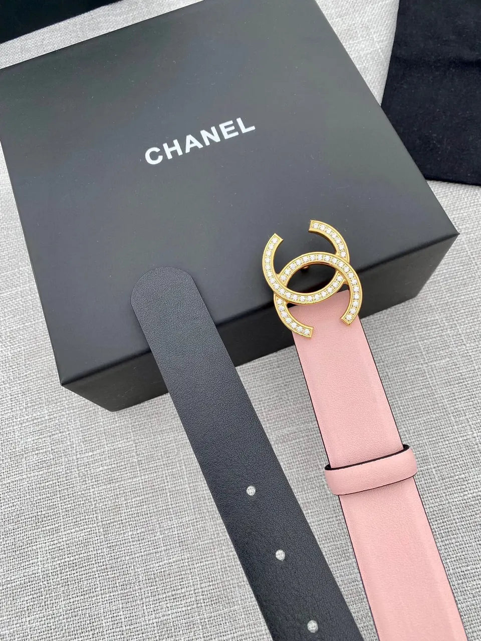 crystal Chanel Pink Leather Belt - Hình 5