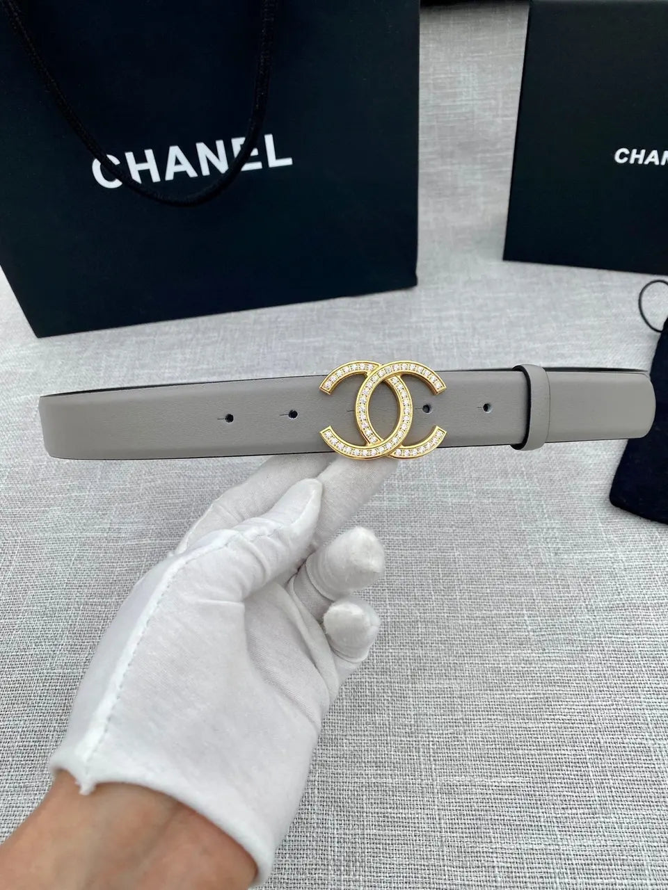 Chanel Gray Crystal CC Belt