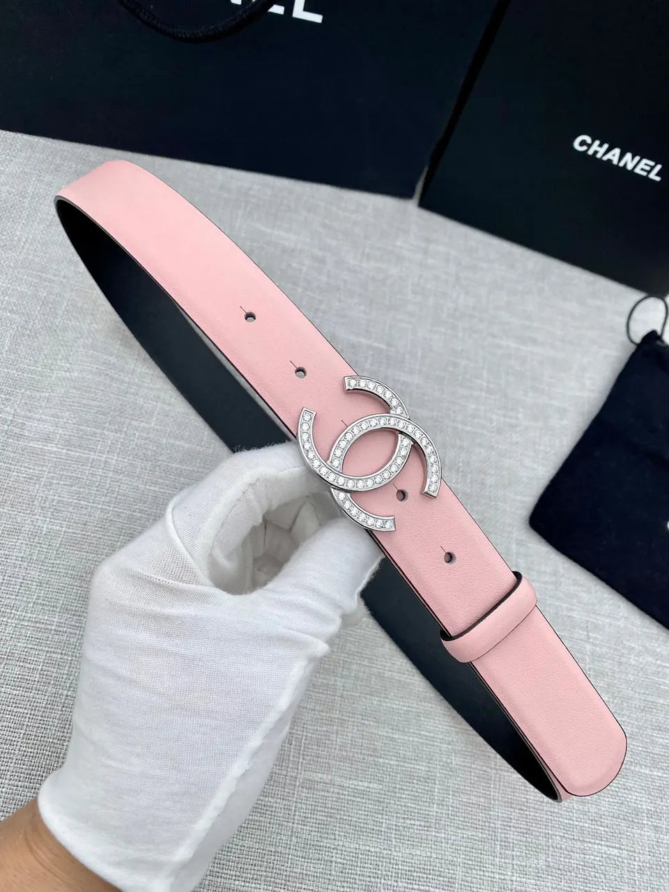 crystal Chanel Pink Leather Belt - Hình 6