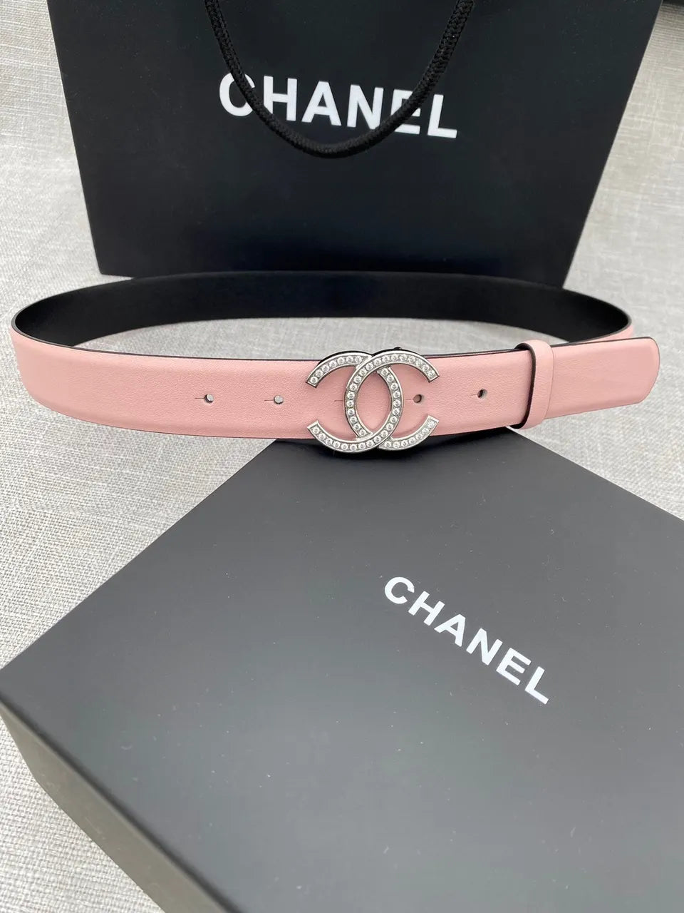 crystal Chanel Pink Leather Belt - Hình 9