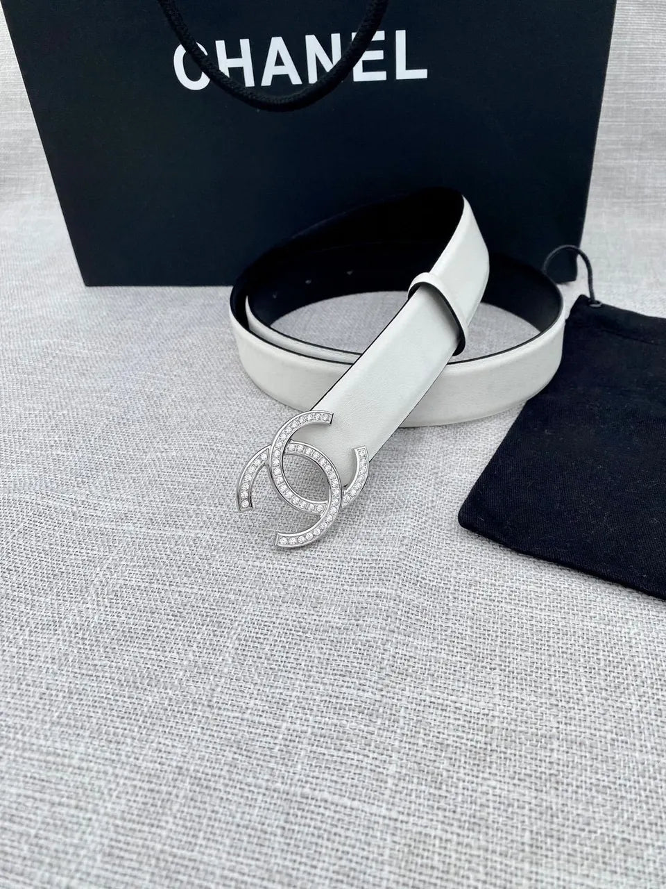 Chanel Off-White Leather Belt - Hình 5