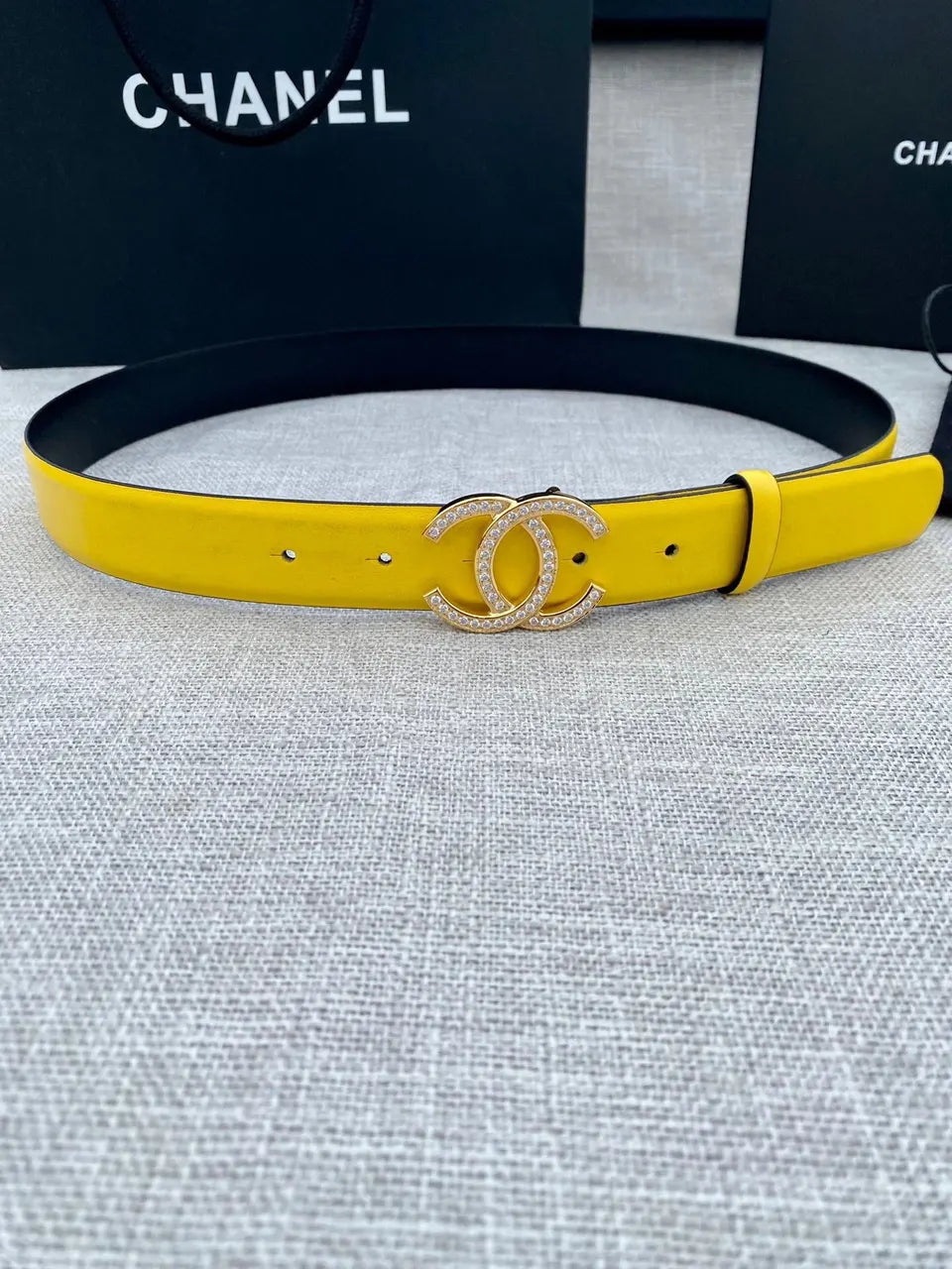 Chanel Yellow Leather Crystal Belt