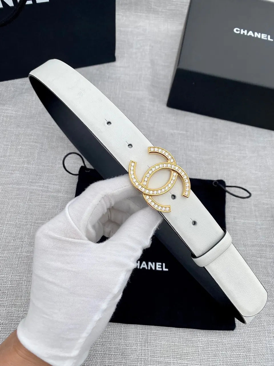 Chanel Off-White Leather Belt - Hình 6