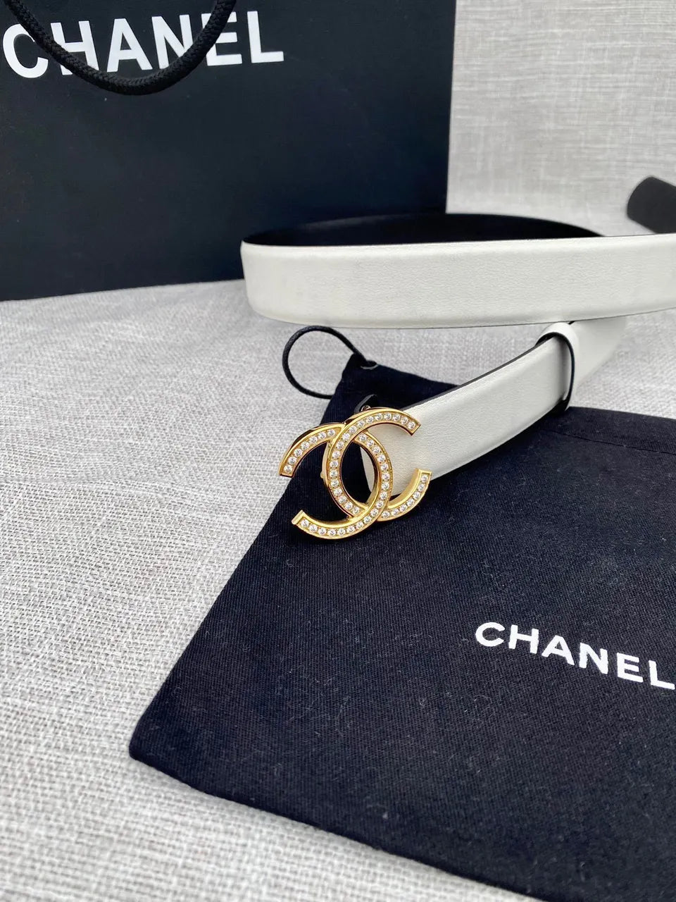 Chanel Off-White Leather Belt - Hình 7