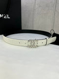 Chanel White Leather Belt silver cc