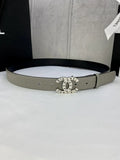 silver Chanel Gray Leather Belt