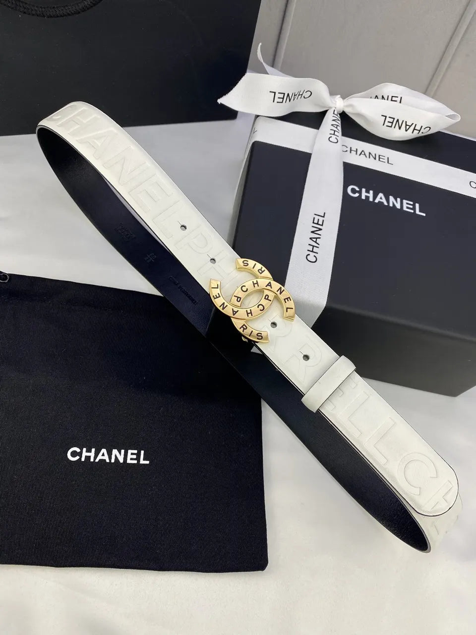 Chanel White Leather Belt silver cc - Hình 6