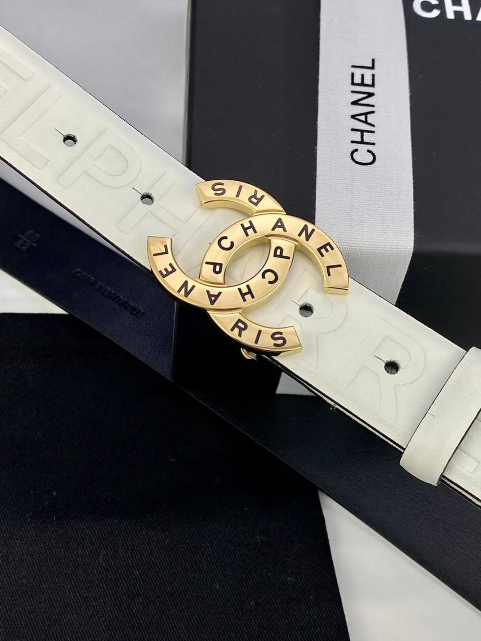 Chanel White Leather Belt silver cc - Hình 7