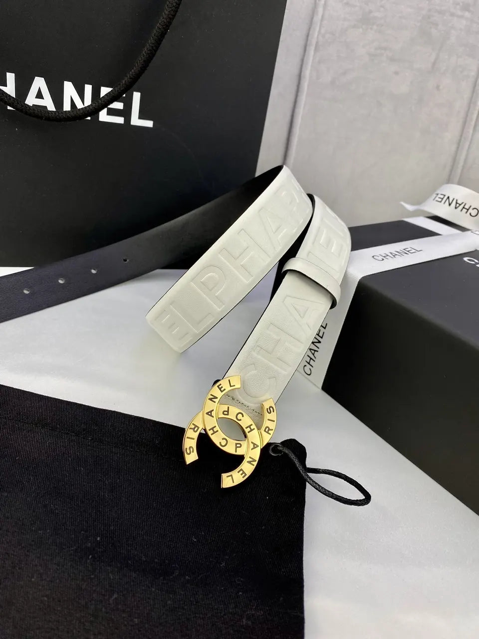 Chanel White Leather Belt silver cc - Hình 8