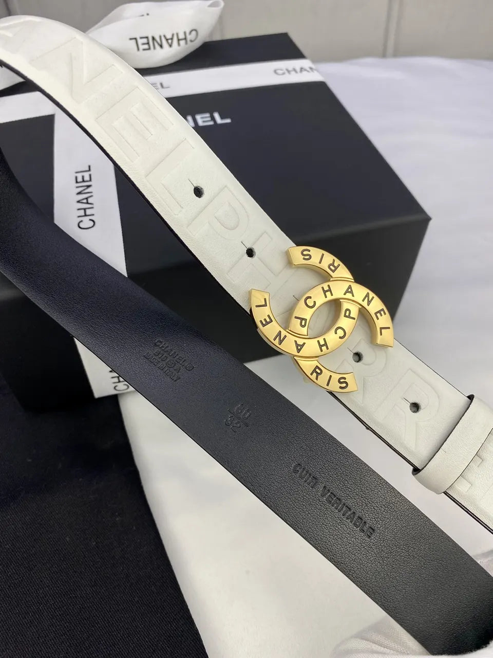 Chanel White Leather Belt silver cc - Hình 9