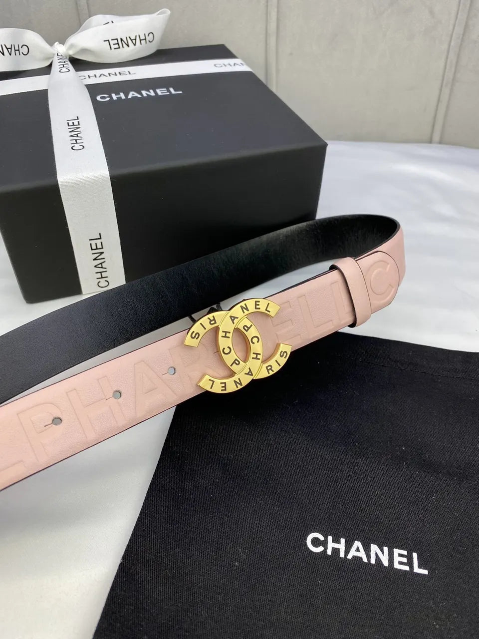 Chanel Light Pink Leather Belt golden