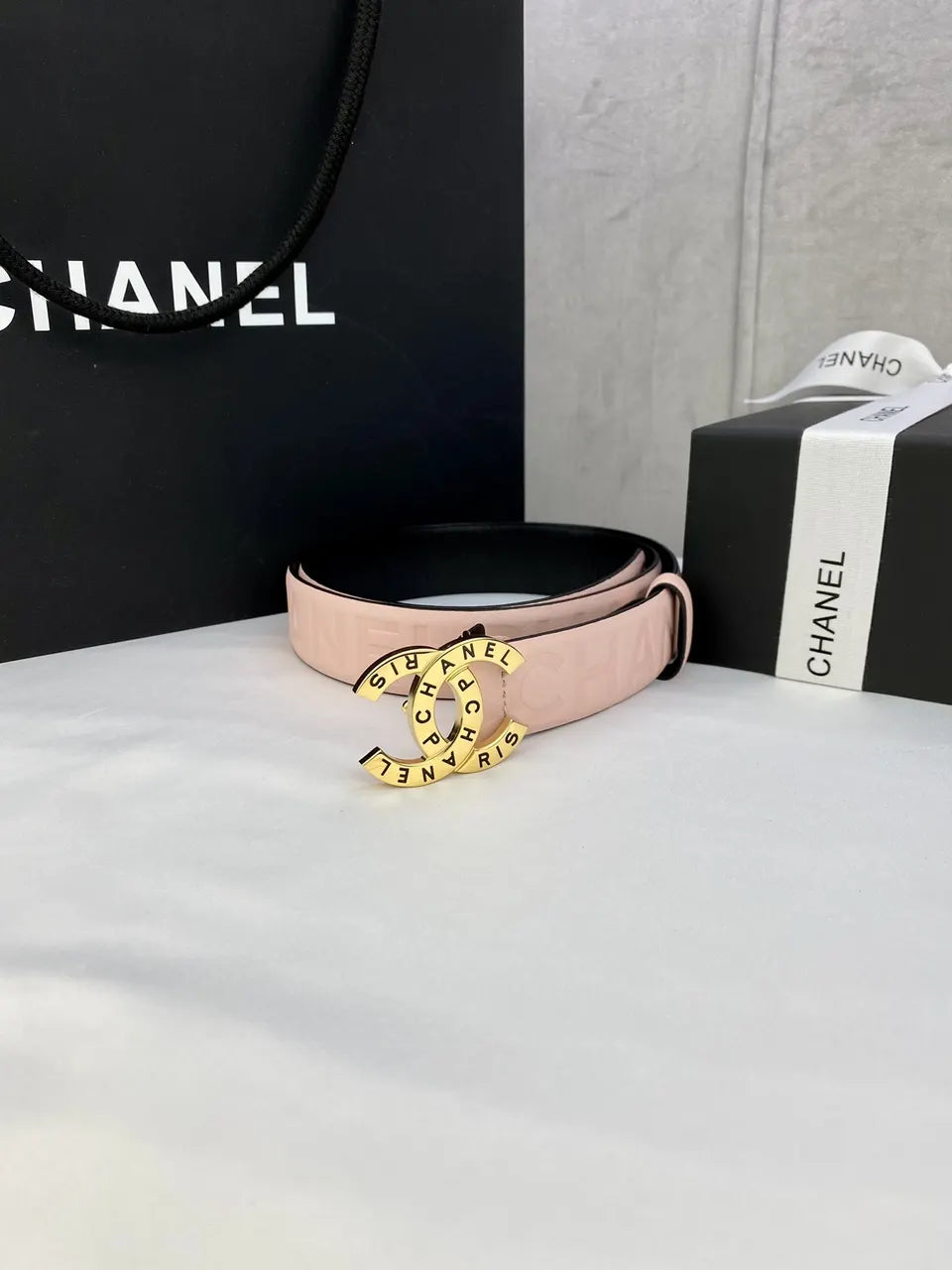 Chanel Light Pink Leather Belt golden - Hình 4