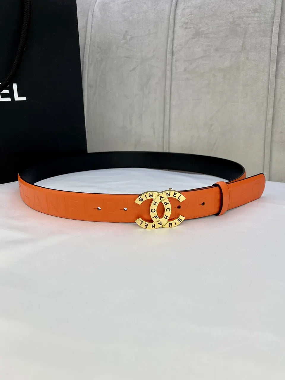 Chanel Orange Patent Leather Belt