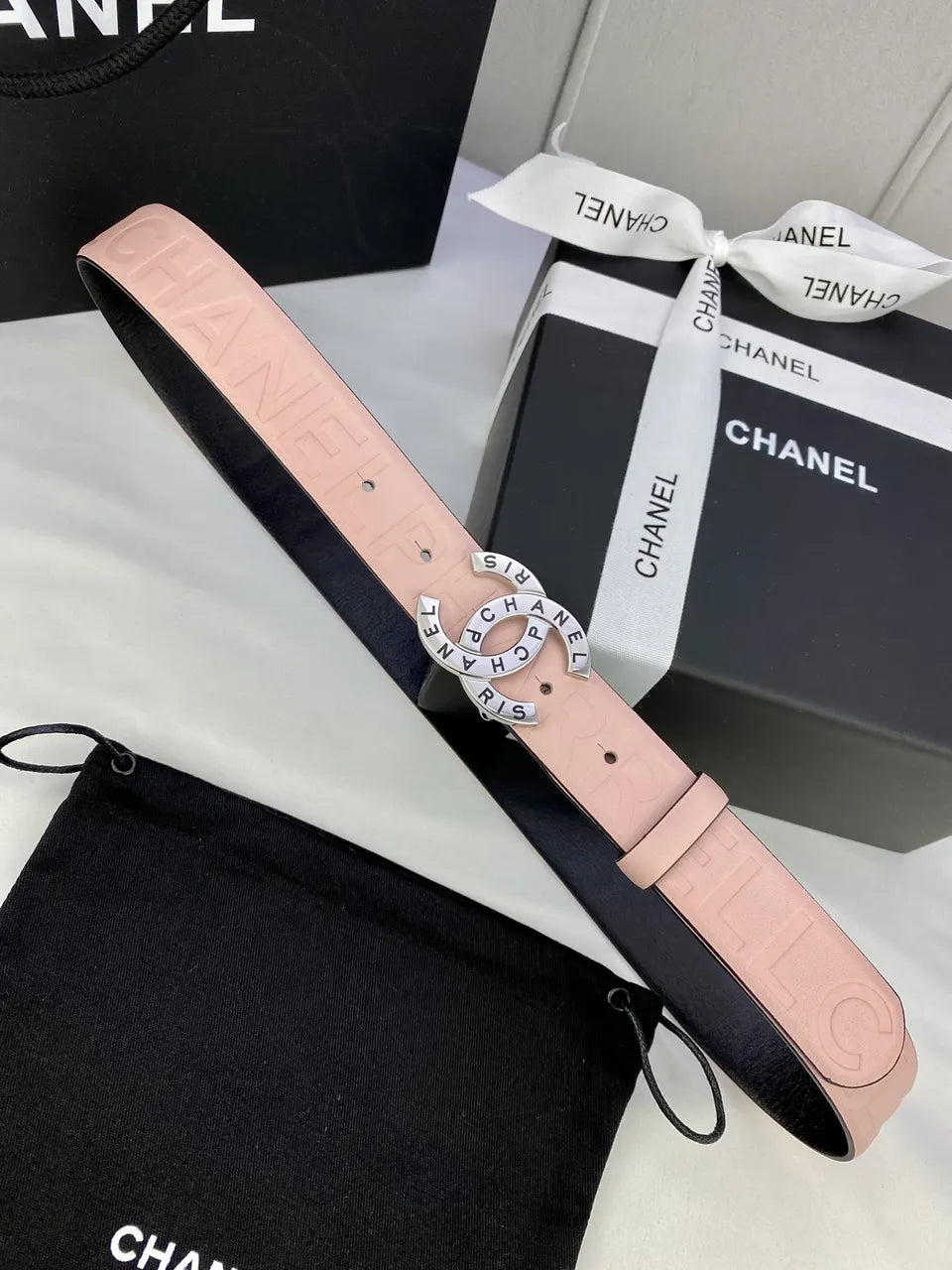 Chanel Light Pink Leather Belt golden - Hình 5