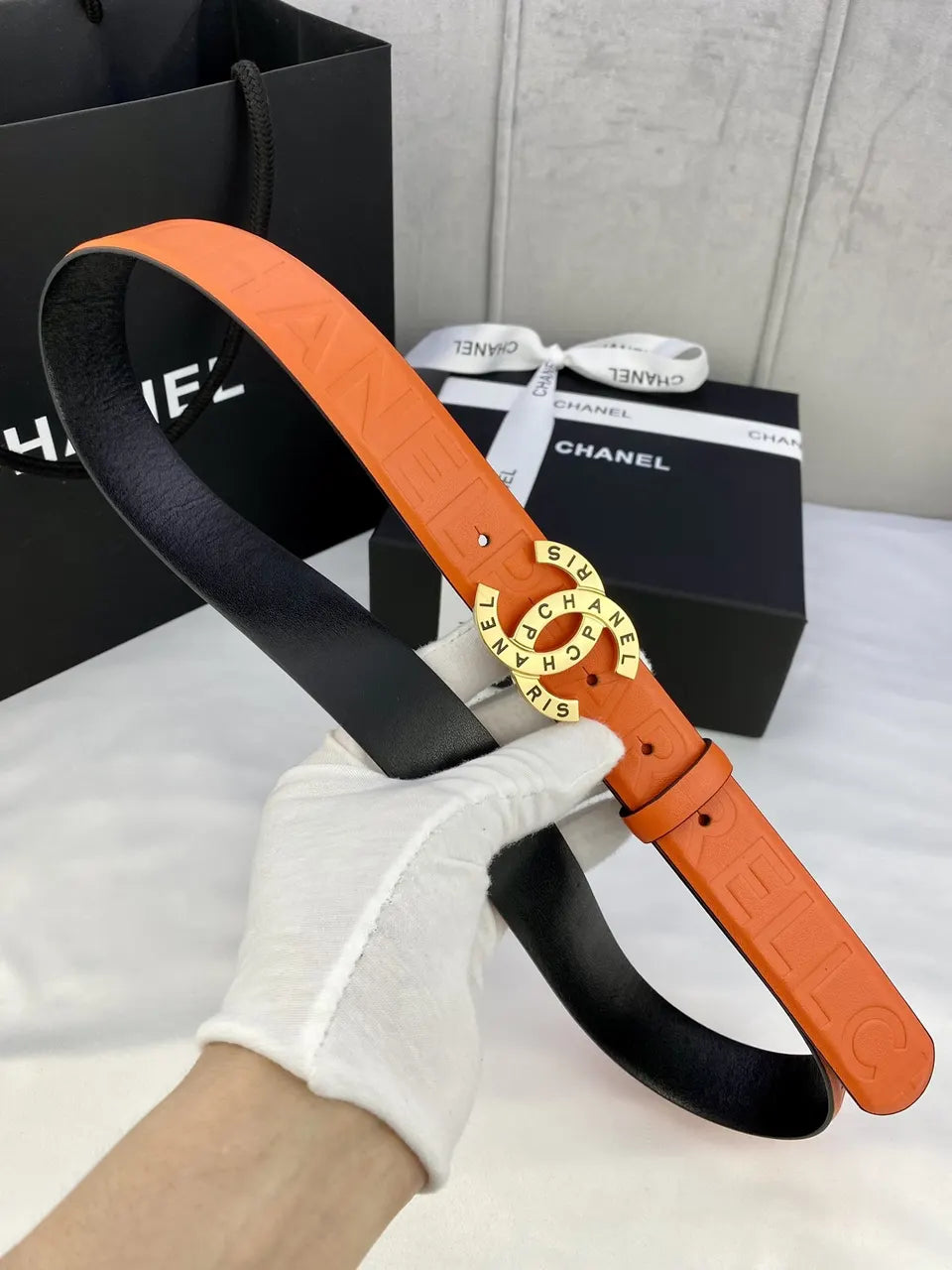 Chanel Orange Patent Leather Belt - Hình 2
