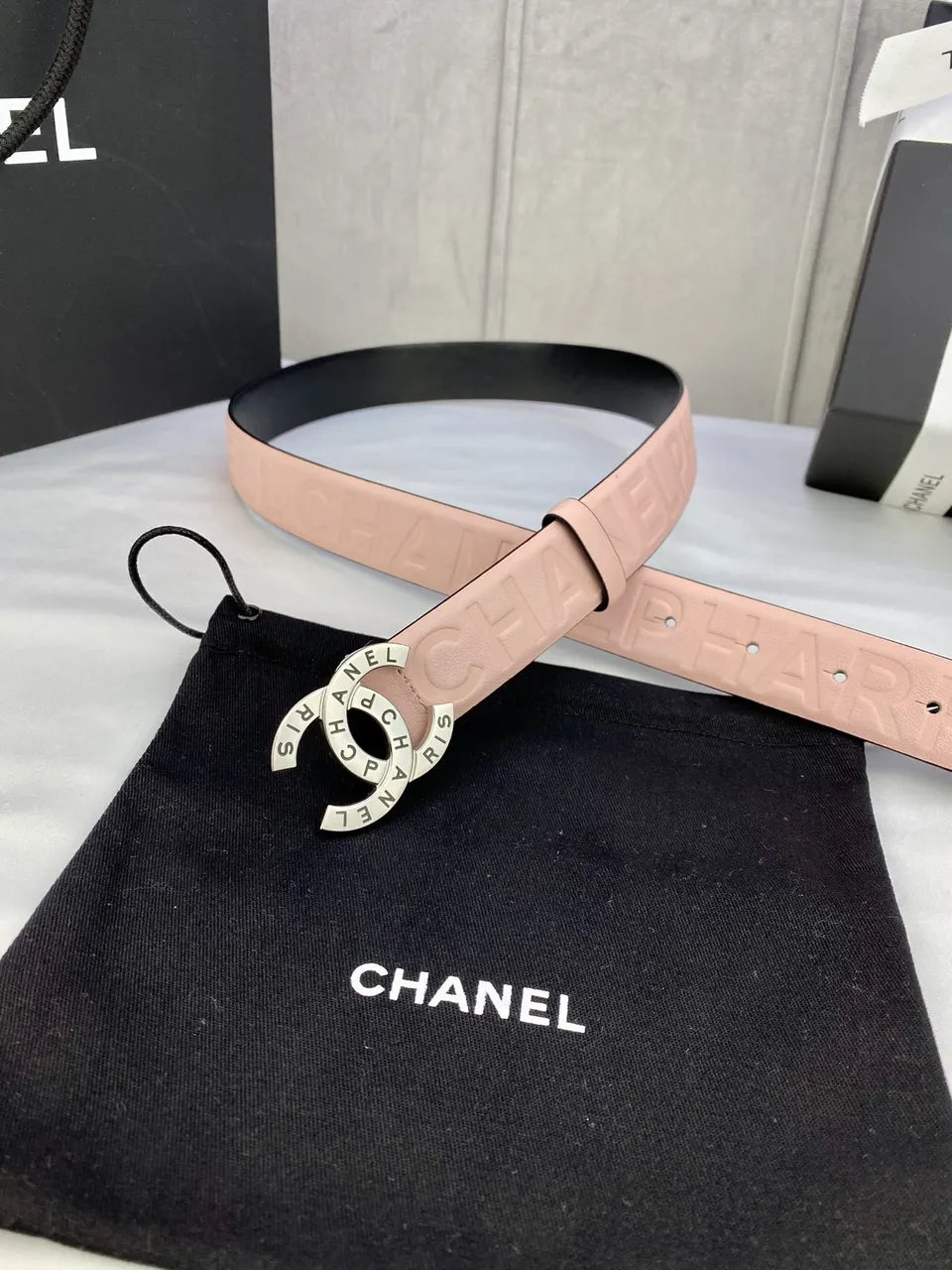 Chanel Light Pink Leather Belt golden - Hình 6