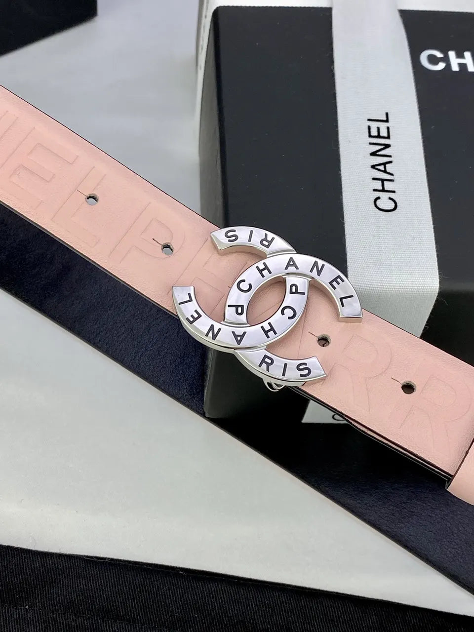 Chanel Light Pink Leather Belt golden - Hình 7