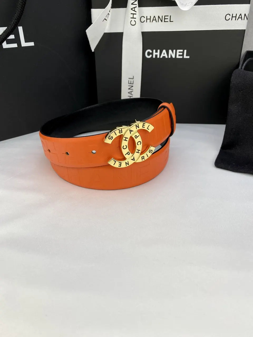 Chanel Orange Patent Leather Belt - Hình 3