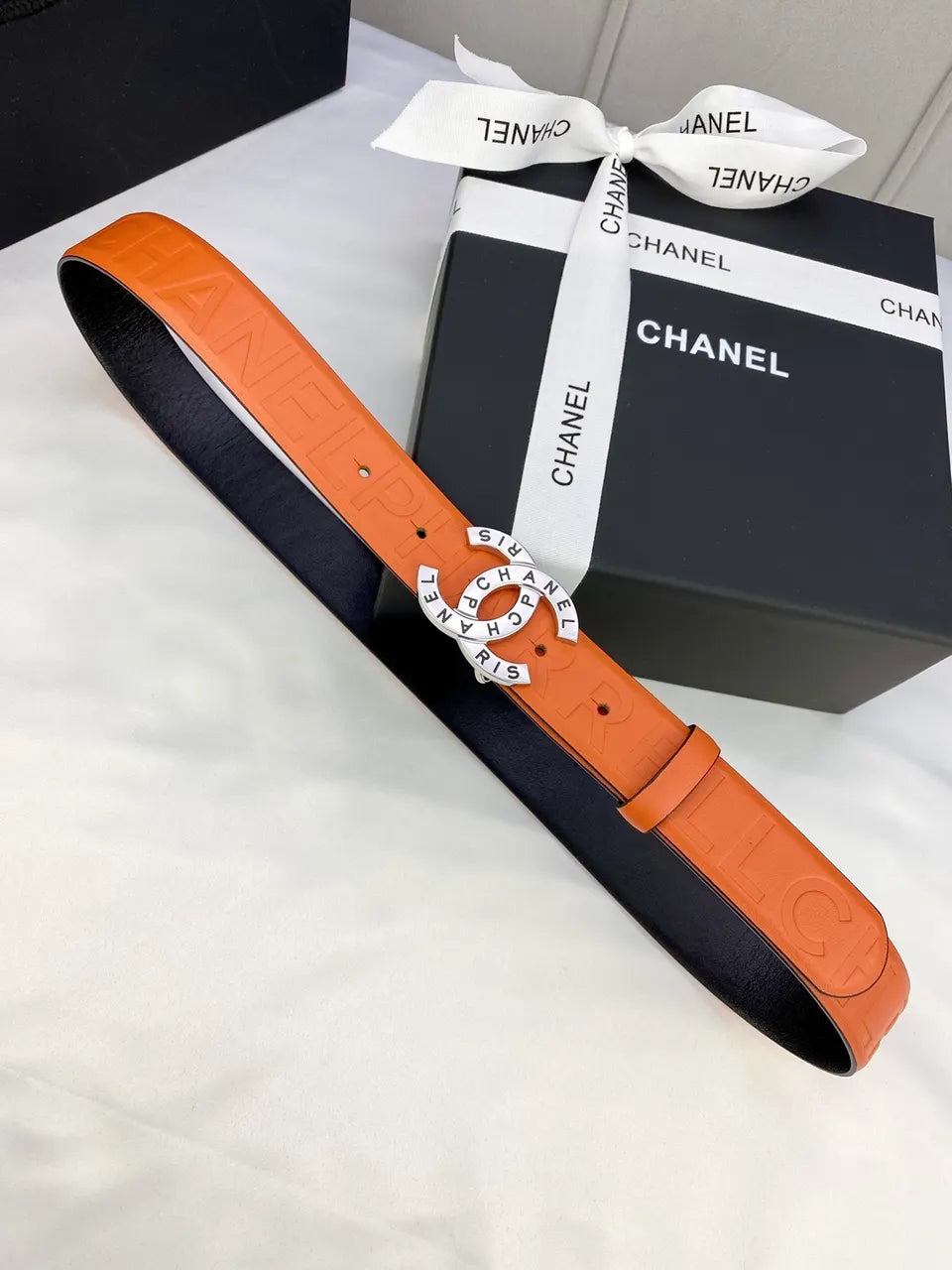 Chanel Orange Patent Leather Belt - Hình 4