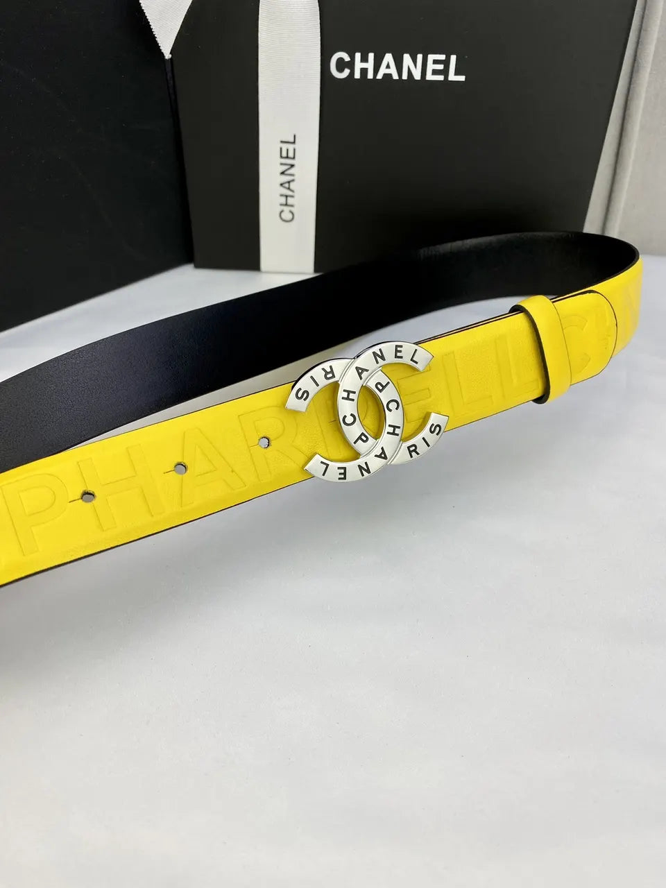 Chanel Yellow Leather Belt silver - Hình 2