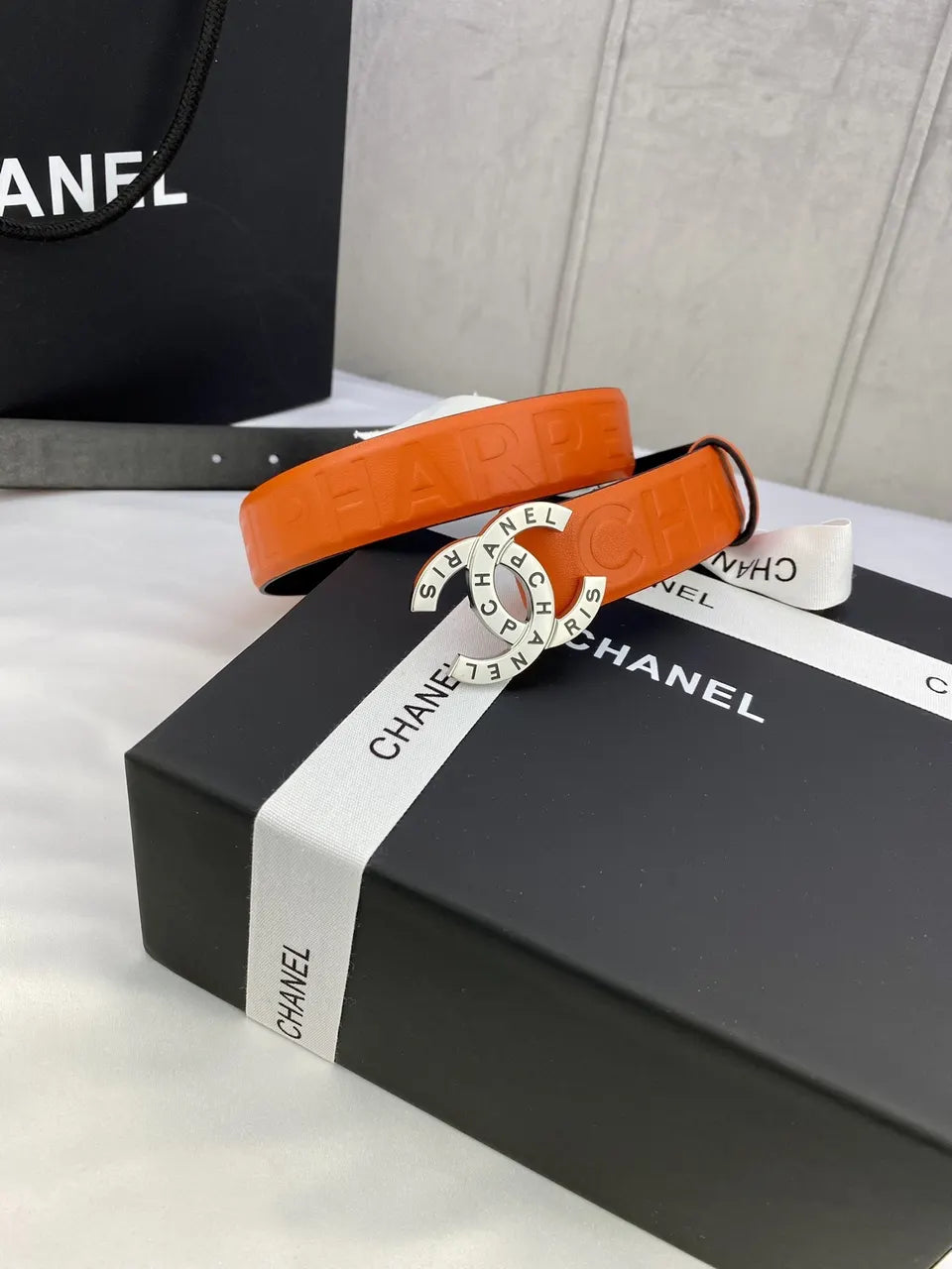 Chanel Orange Patent Leather Belt - Hình 5