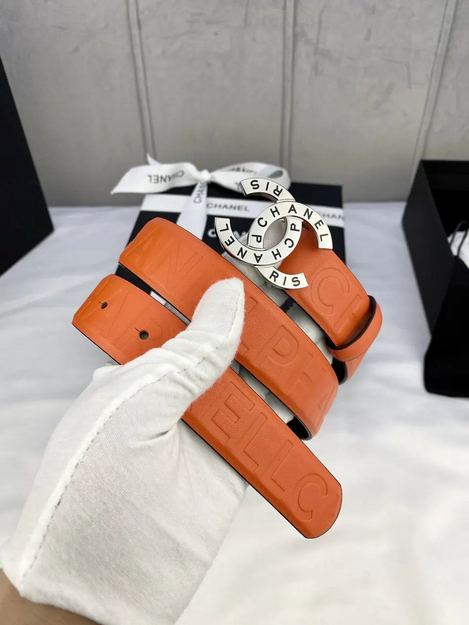 Chanel Orange Patent Leather Belt - Hình 6