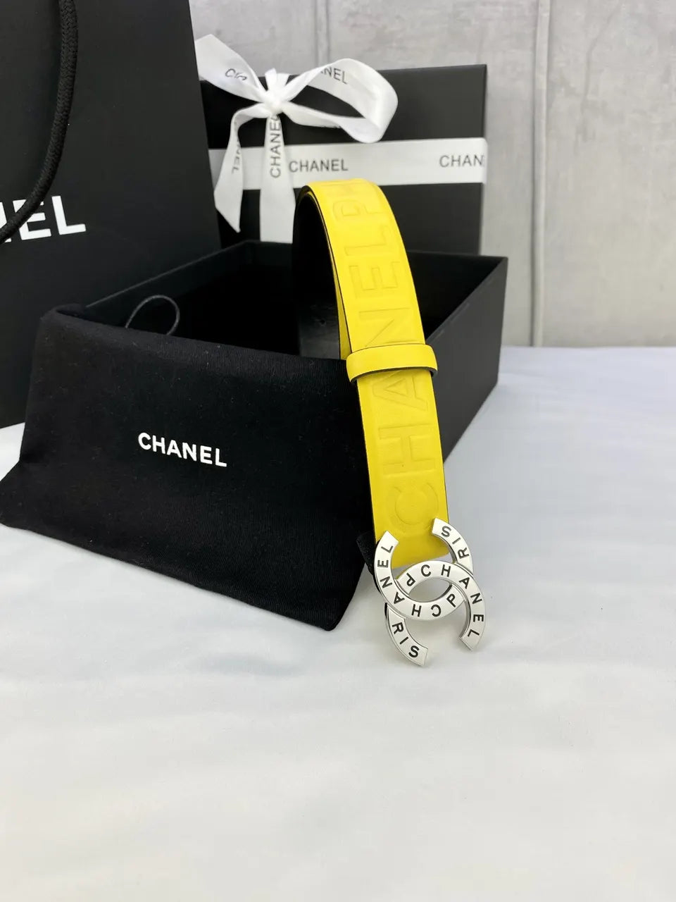 Chanel Yellow Leather Belt silver - Hình 4